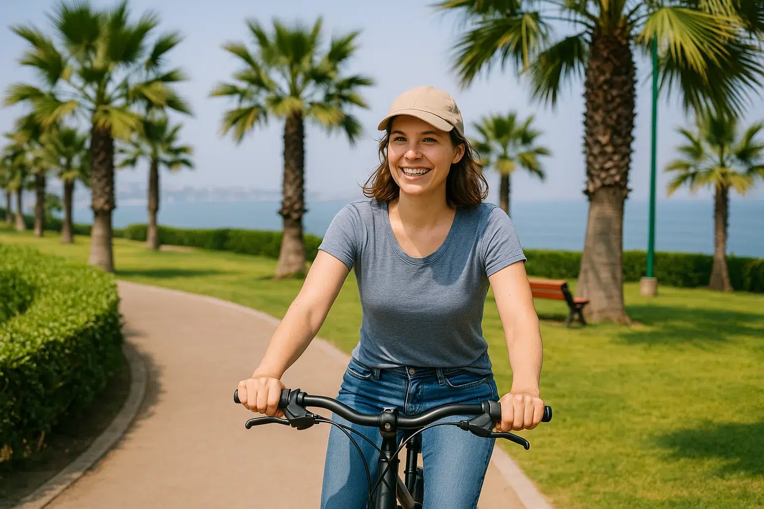 Personas disfrutando el malecón pedaleando